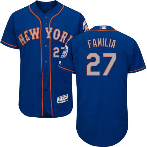 Mets #27 Jeurys Familia Blue(Grey NO.) Flexbase Authentic Collection Stitched MLB Jersey - Click Image to Close